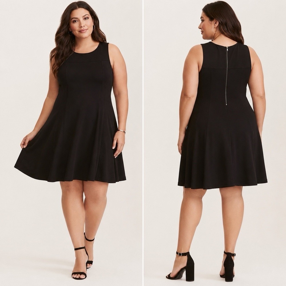 Torrid Scuba Skater Dress Size Large Black Stretch Fit Flare Career Comfort Knit